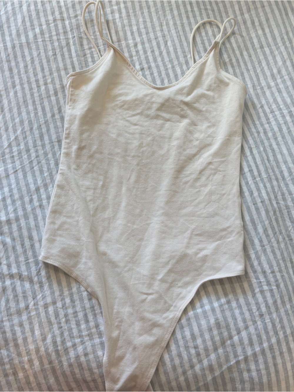 American Eagle Outfitters Cream Ribbed Scoop Neck Bodysuit